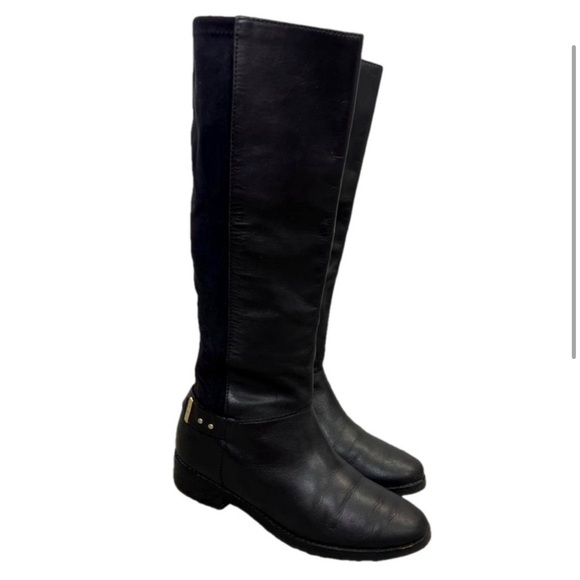 Cole Haan Adler black leather and suede tall flat riding equestrian boot 7 - Picture 2 of 7